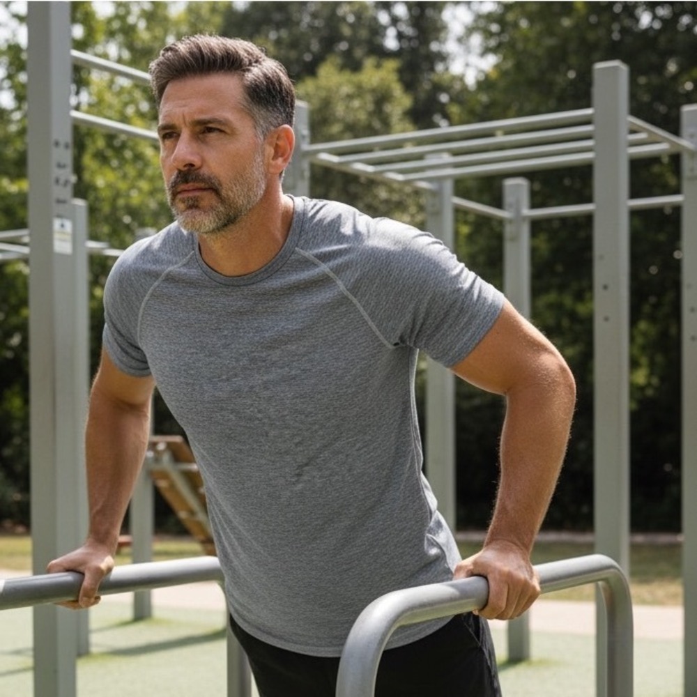 Rhone Reign Mens Medium Short Sleeve Training Shirt Heather Grey Sport Tee